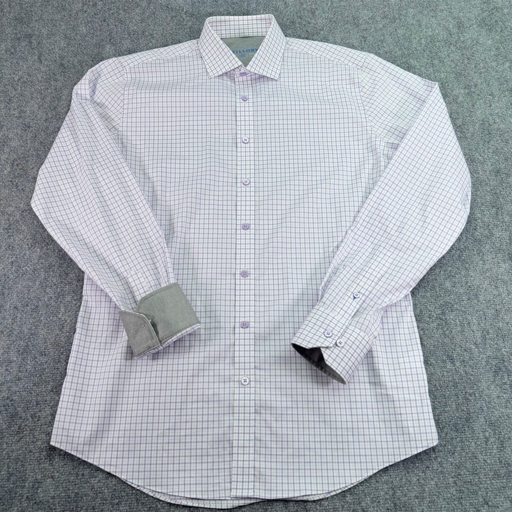 Twillory Dress Shirt Mens 16.5 36/37 Purple‎ Check Coolmax Performance Trim Fit